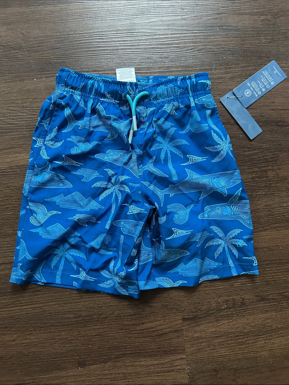 Caribbean Joe Boys Blue Shark & Palm Tree Swim Trunks